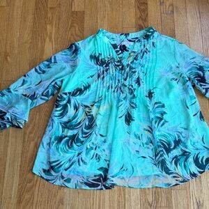 Charter Club Teal and Black Floral Blouse